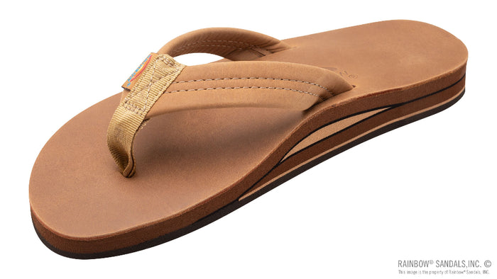 Rainbow Men's 302 Luxury Leather Double Layer Flip Flop Sandal — Buckskin, maximum arch support, full grain tumbled leather