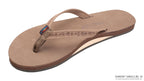 Rainbow Women's Las Flores Leather Flip Flop Sandal — Sierra Brown, laser etched floral 1/2" narrow strap, single layer arch support