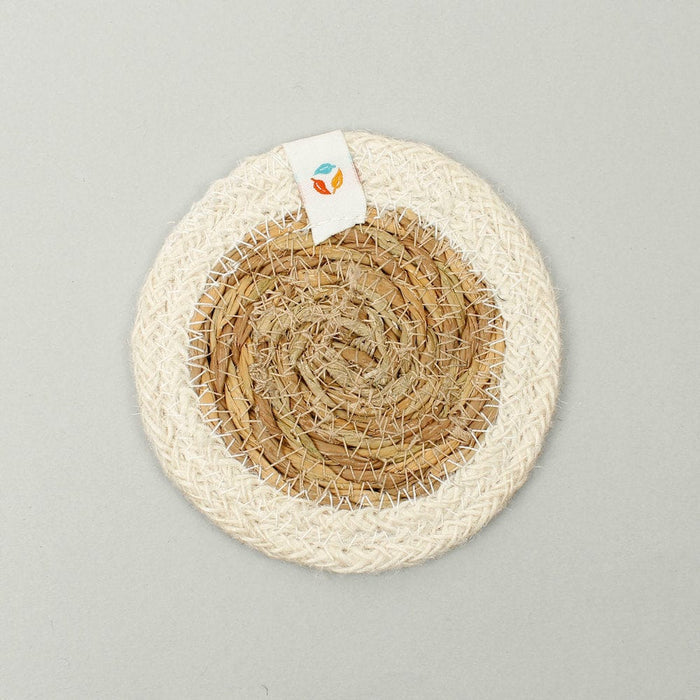 Respiin Round Seagrass & Jute Coaster White &Keep