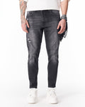 Martin Valen washed black slim-fit jeans with ripped thigh detail, front waist-to-leg view