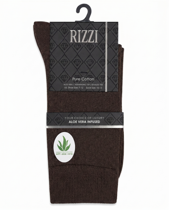 Rizzi Dark Brown Pure Cotton Aloe Vera Infused Non-Biding Seamless Socks