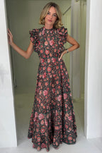 Rose Frill Maxi Dress | Khaki/Orange