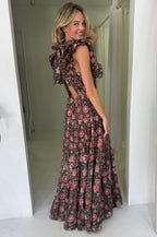 Rose Frill Maxi Dress | Khaki/Orange