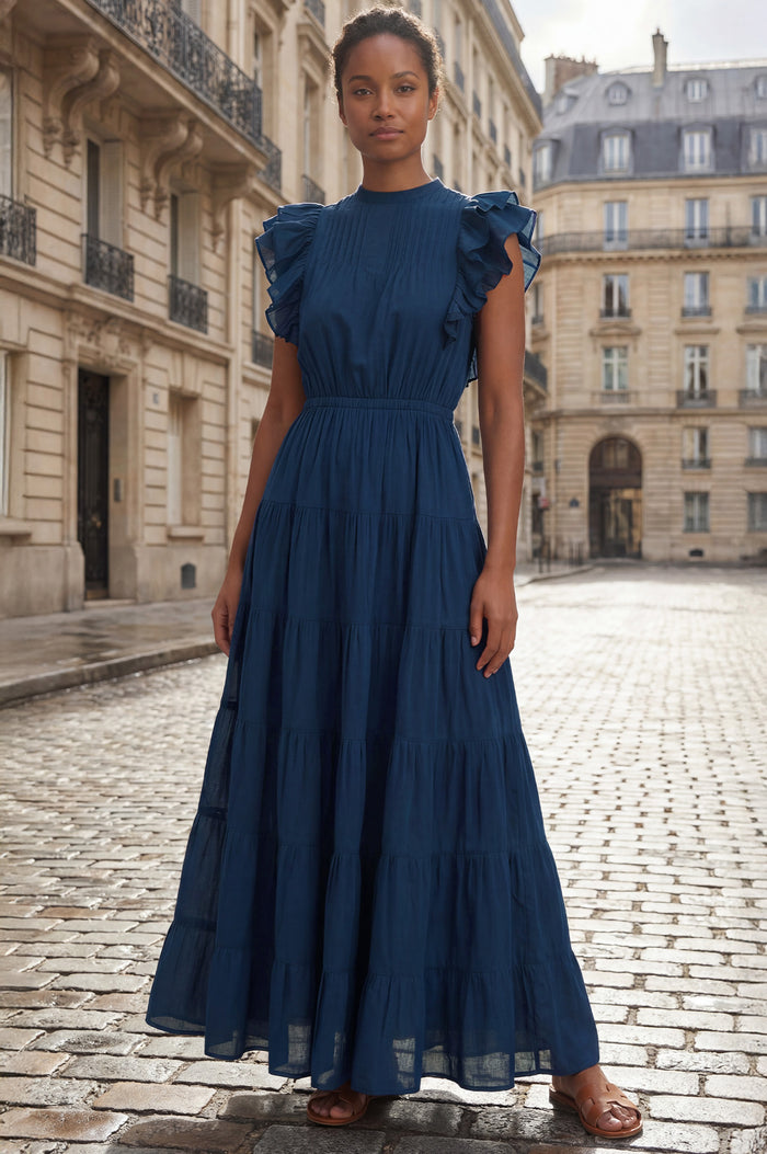 Rose Frill Plain Maxi Dress | Navy