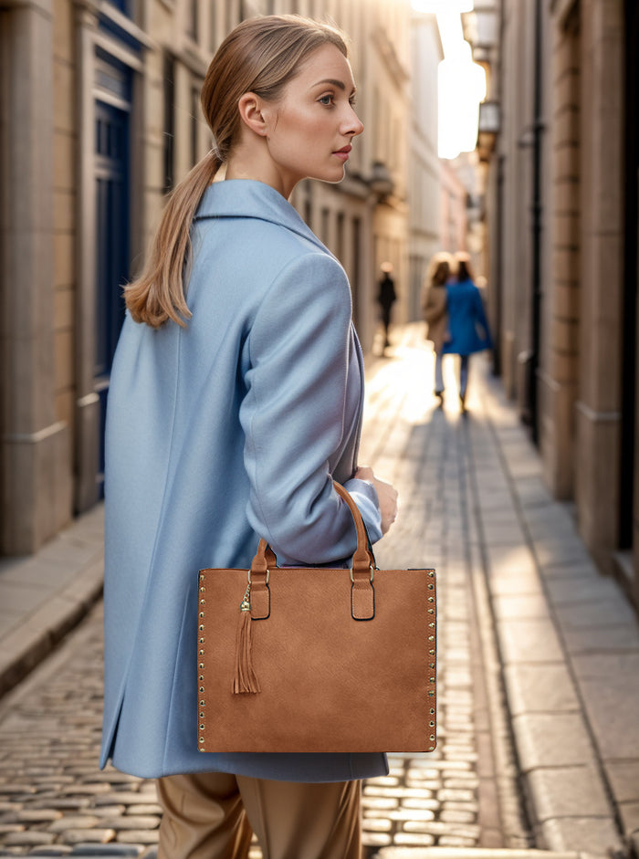 !SALE! Light Brown NGIL Faux Leather 2-IN-1 Tassel Bag