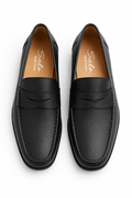 Salo NY Tolentino Men's Black Pebbled Leather Slip-On Penny Loafers Dress Shoes
