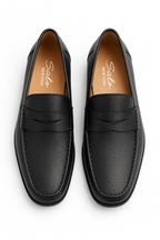 Salo NY Tolentino Men's Black Pebbled Leather Slip-On Penny Loafers Dress Shoes