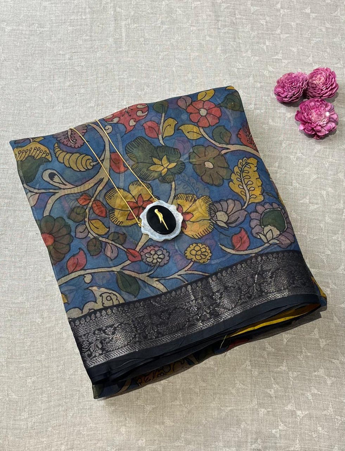 Sameeksha organza kalamkari saree