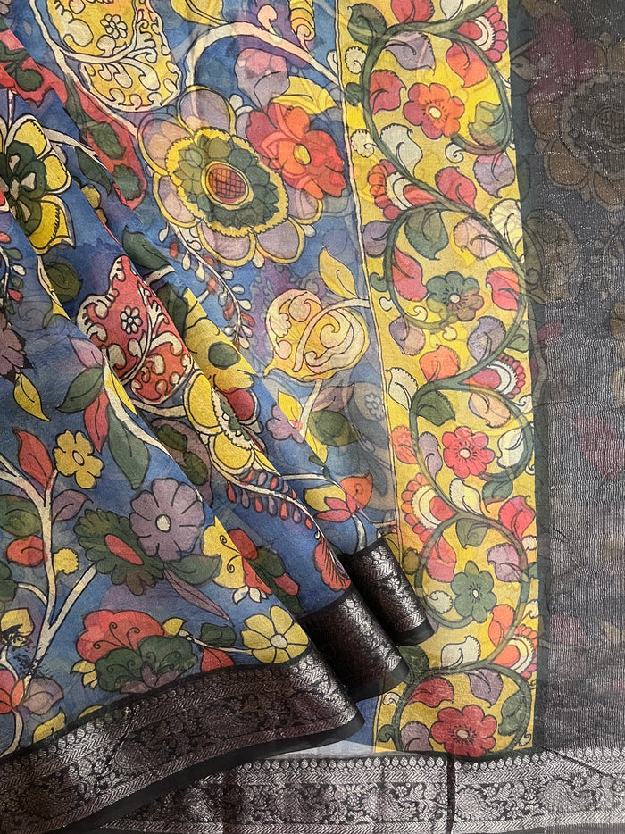 Sameeksha organza kalamkari saree