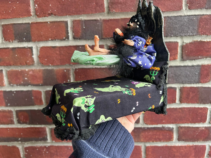 Sculpted Witch Doll on Floating Blanket Bed Halloween