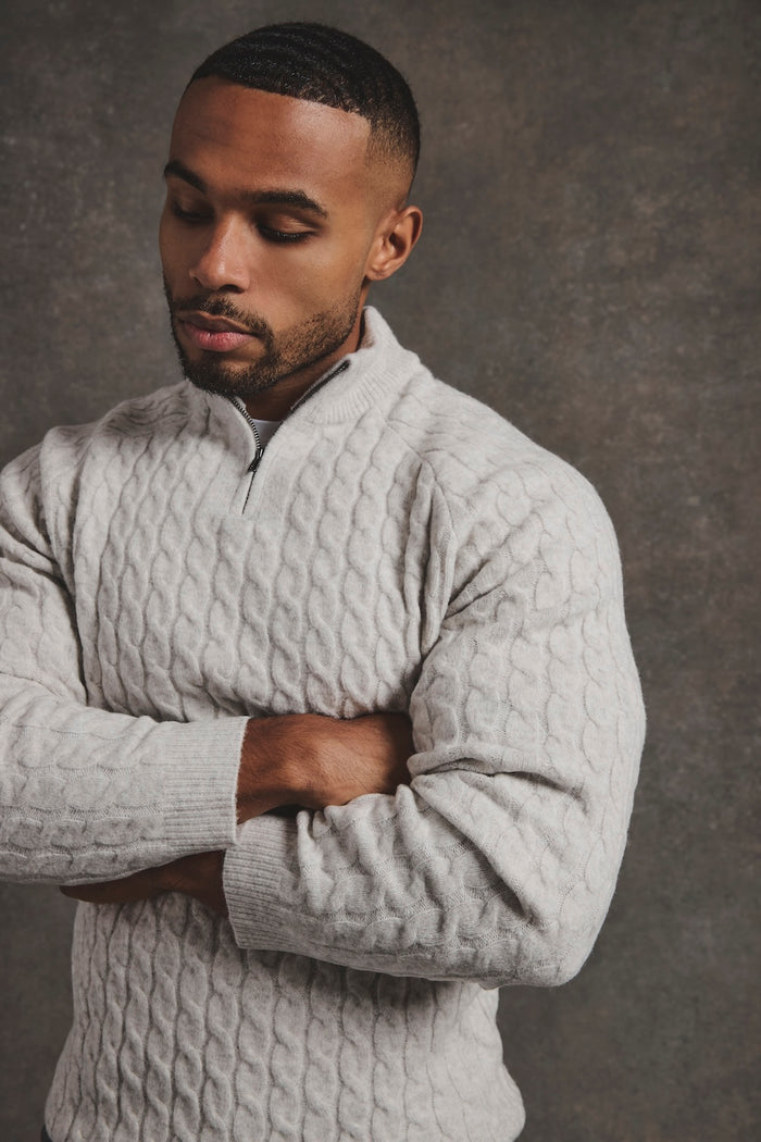 Soft Cable Half Zip Neck Sweater in Grey Marl - TAILORED ATHLETE - USA