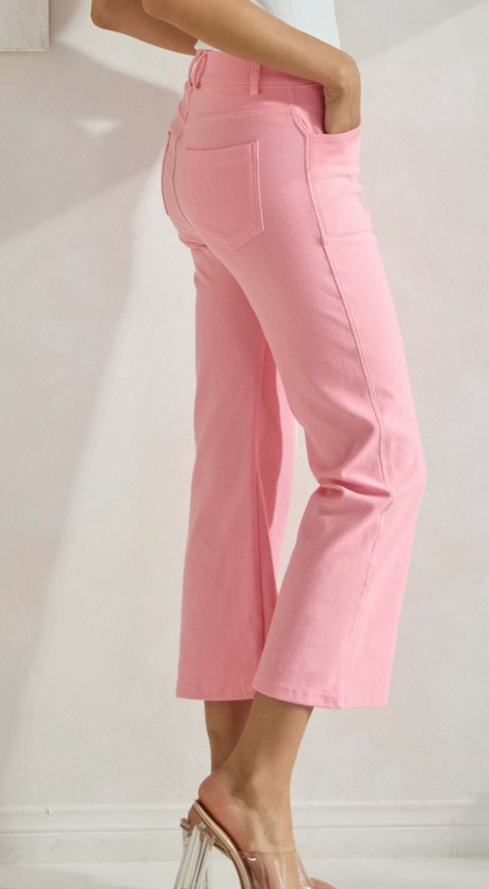 Solid Cropped Work Pants - Light Pink