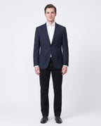 Michael Kors Solid Navy Blue Classic Fit Notch Lapel Wool 2-Button Blazer