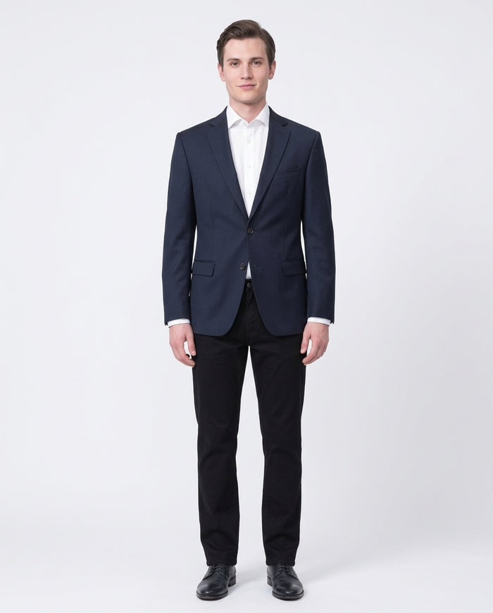 Michael Kors Solid Navy Blue Classic Fit Notch Lapel Wool 2-Button Blazer
