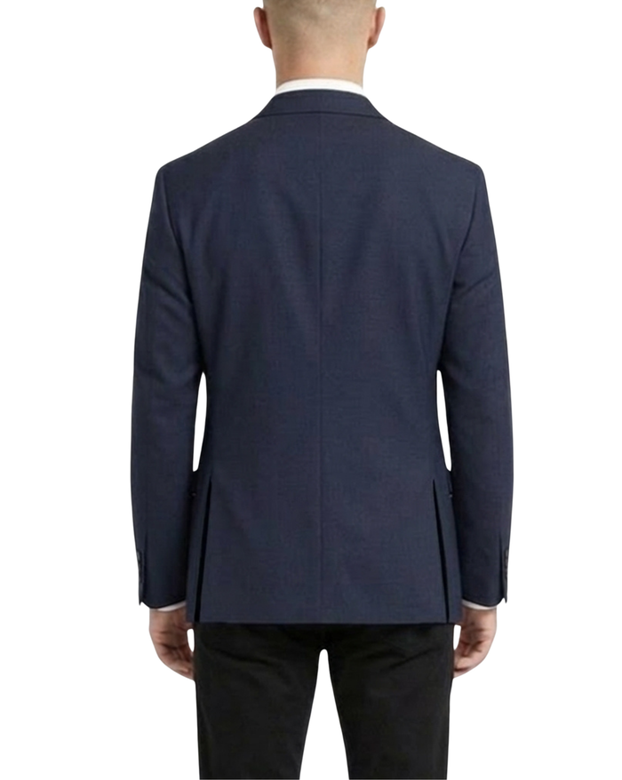 Michael Kors Solid Navy Blue Classic Fit Notch Lapel Wool 2-Button Blazer