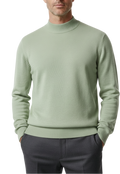 Solid Sage Green Pullover Cotton Blend Mock Neck Sweater