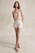 HEVRON Poppy Printed Ditsy Rose Tailored Shorts, studio shot