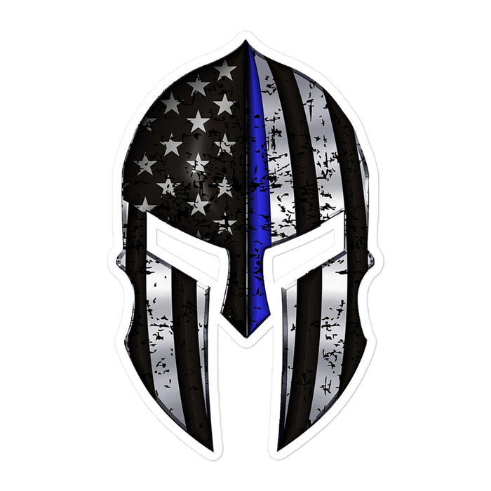 Spartan Helmet 2 - Thin Blue Line American flag - Sticker - MO1