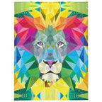 Spiritual Lion Plush Blanket - The fragmented, tessellated construction of the mane shifting from deep magenta (#DC143C) to electric daffodil (#FFD700), mimicking the ubiquitous "low-poly" desktop wallpaper style of 2014.