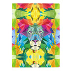 Spiritual Lion Plush Blanket in Prismatic Geometric Mosaic. REACH Compliant, Zero-Wastewater Printing, Made-to-Order (Zero Overproduction).