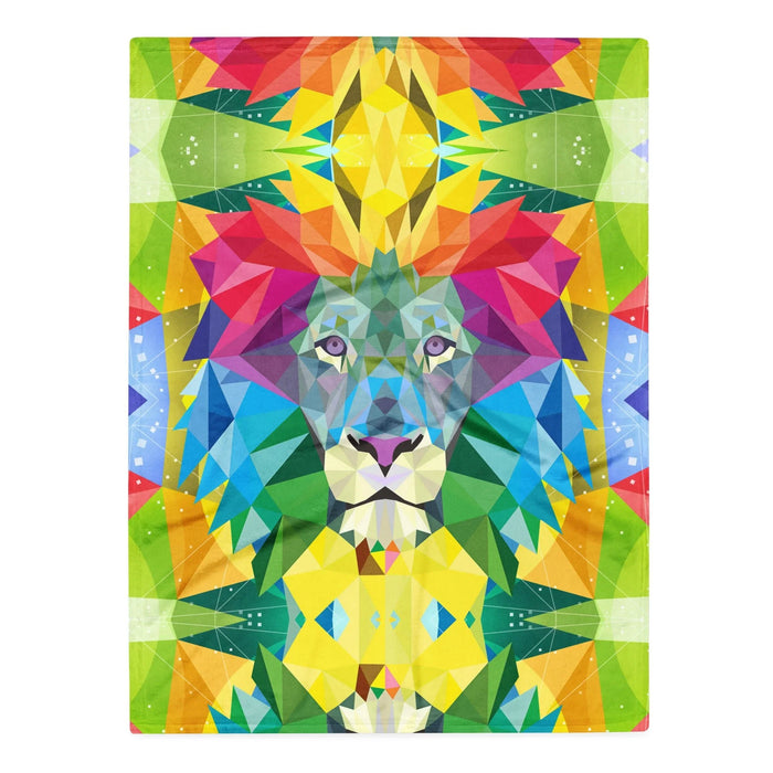Spiritual Lion Plush Blanket in Prismatic Geometric Mosaic. REACH Compliant, Zero-Wastewater Printing, Made-to-Order (Zero Overproduction).