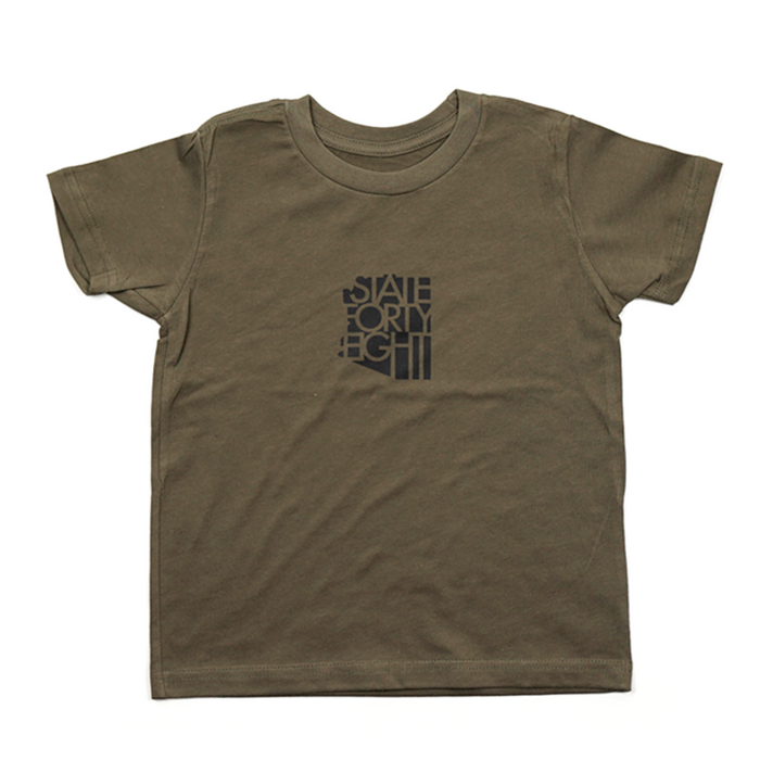 Toddler military green State Forty Eight T shirt with centered graphic