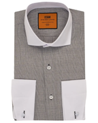 Steven Land Black Glen Check Spread Collar French Cuffs Wrinkle & Shrink Free Cotton Dress Shirt - The Suit Depot