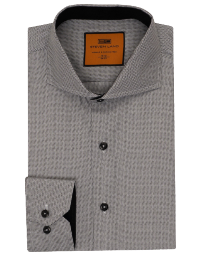 Steven Land Black Micro Check Regular Fit Cutaway Collar Wrinkle & Shrink Free Cotton Dress Shirt
