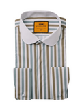 Steven Land Brown & Sage Striped Club Collar French Cuff 100% Cotton Wrinkle & Shrink Free Dress Shirt
