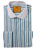 Steven Land Green & Teal Striped Club Collar French Cuff 100% Cotton Wrinkle & Shrink Free Dress Shirt - The Suit Depot