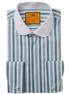 Steven Land Green & Teal Striped Club Collar French Cuff 100% Cotton Wrinkle & Shrink Free Dress Shirt - The Suit Depot