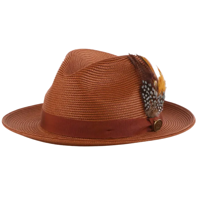Steven Land Havana Collection Brown Woven Straw Fedora Hat