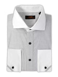 Steven Land Mens Black Check Contrast Collar & French Cuff Cotton Dress Shirt