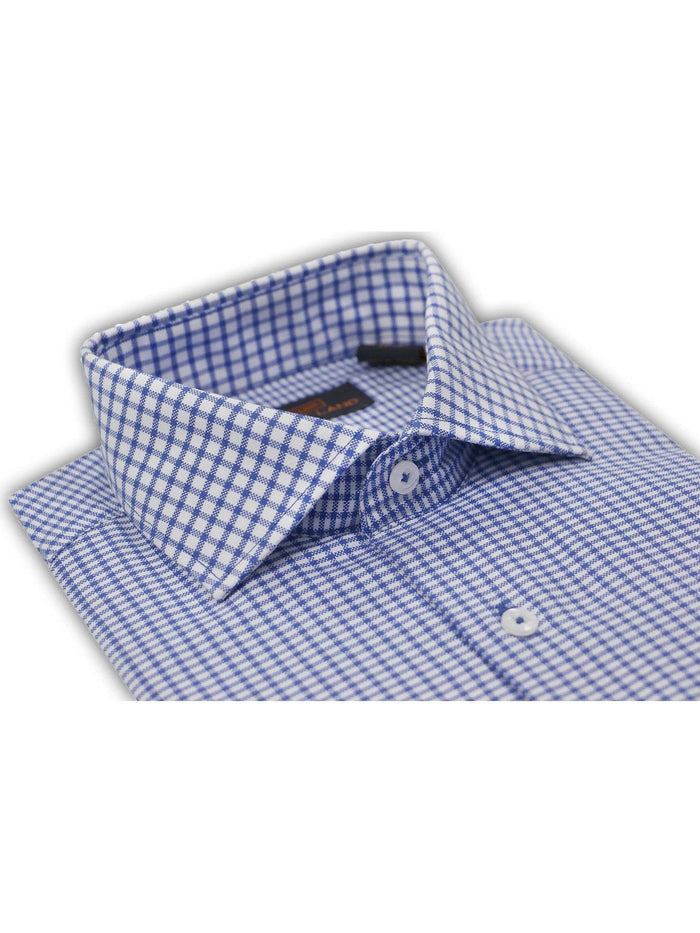 Steven Land Mens Blue Check Spread Collar French Cuff 100% Cotton Dress Shirt