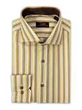 Steven Land Mens Brown Striped Regular Fit Spread Collar 100% Cotton Dress Shirt