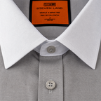 Steven Land Mens Solid Silver Contrast Spread Collar French Cuff Cotton Stretch Dress Shirt