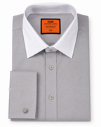 Steven Land Mens Solid Silver Contrast Spread Collar French Cuff Cotton Stretch Dress Shirt