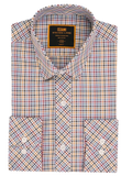 Steven Land Multicolor Plaid Spread Collar Slim Fit Wrinkle & Shrink Free Cotton Dress Shirt