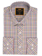 Steven Land Multicolor Plaid Spread Collar Slim Fit Wrinkle & Shrink Free Cotton Dress Shirt