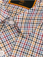 Steven Land Multicolor Plaid Spread Collar Slim Fit Wrinkle & Shrink Free Cotton Dress Shirt