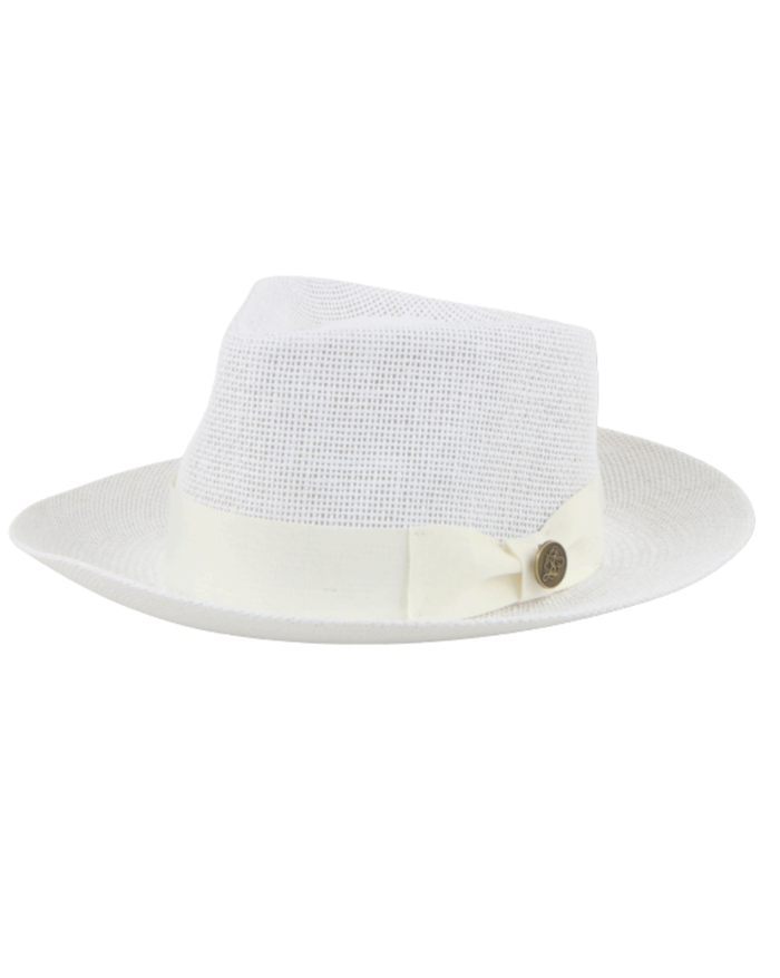 Steven Land Panama Collection White Woven Straw Fedora Hat