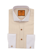 Steven Land Sand Plaid Spread Collar French Cuffs Wrinkle & Shrink Free Cotton Dress Shirt - The Suit Depot