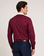 Steven Land Solid Burgundy Contrast Spread Collar Classic Fit French Cuff Cotton Stretch Dress Shirt