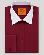 Steven Land Solid Burgundy Contrast Spread Collar Classic Fit French Cuff Cotton Stretch Dress Shirt
