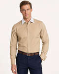 Steven Land Solid Khaki Contrast Spread Collar Classic Fit French Cuff Cotton Stretch Dress Shirt