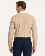 Steven Land Solid Khaki Contrast Spread Collar Classic Fit French Cuff Cotton Stretch Dress Shirt