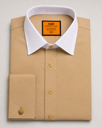Steven Land Solid Khaki Contrast Spread Collar Classic Fit French Cuff Cotton Stretch Dress Shirt