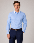 Steven Land Solid Light Blue Contrast Spread Collar Classic Fit French Cuff Cotton Stretch Dress Shirt