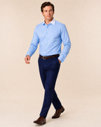 Steven Land Solid Light Blue Contrast Spread Collar Classic Fit French Cuff Cotton Stretch Dress Shirt