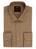 Steven Land Textured Golden Brown Slim Fit Spread Collar Wrinkle Shrink Free Cotton Dress Shirt